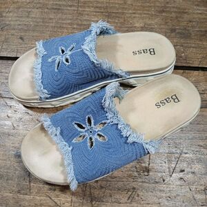 Bass Sz 7 Sandals Shoes Blue Denim Frayed Y2K Slides Flower Open Toe